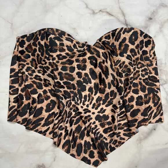 Bar III Leopard Print Bandeau Scarf Bikini Top Size M Convertible Straps New - Picture 1 of 6